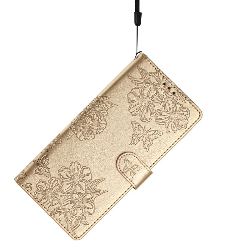 For Xiaomi 17 Pro Max Case Butterfly Flower Pattern Skin-Touch Leather Phone Cover - Gold
