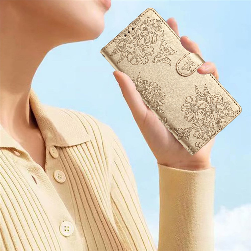 For Xiaomi 17 Pro Max Case Butterfly Flower Pattern Skin-Touch Leather Phone Cover - Gold
