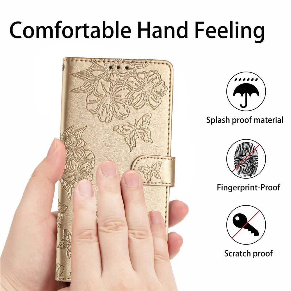 For Xiaomi 17 Pro Max Case Butterfly Flower Pattern Skin-Touch Leather Phone Cover - Gold