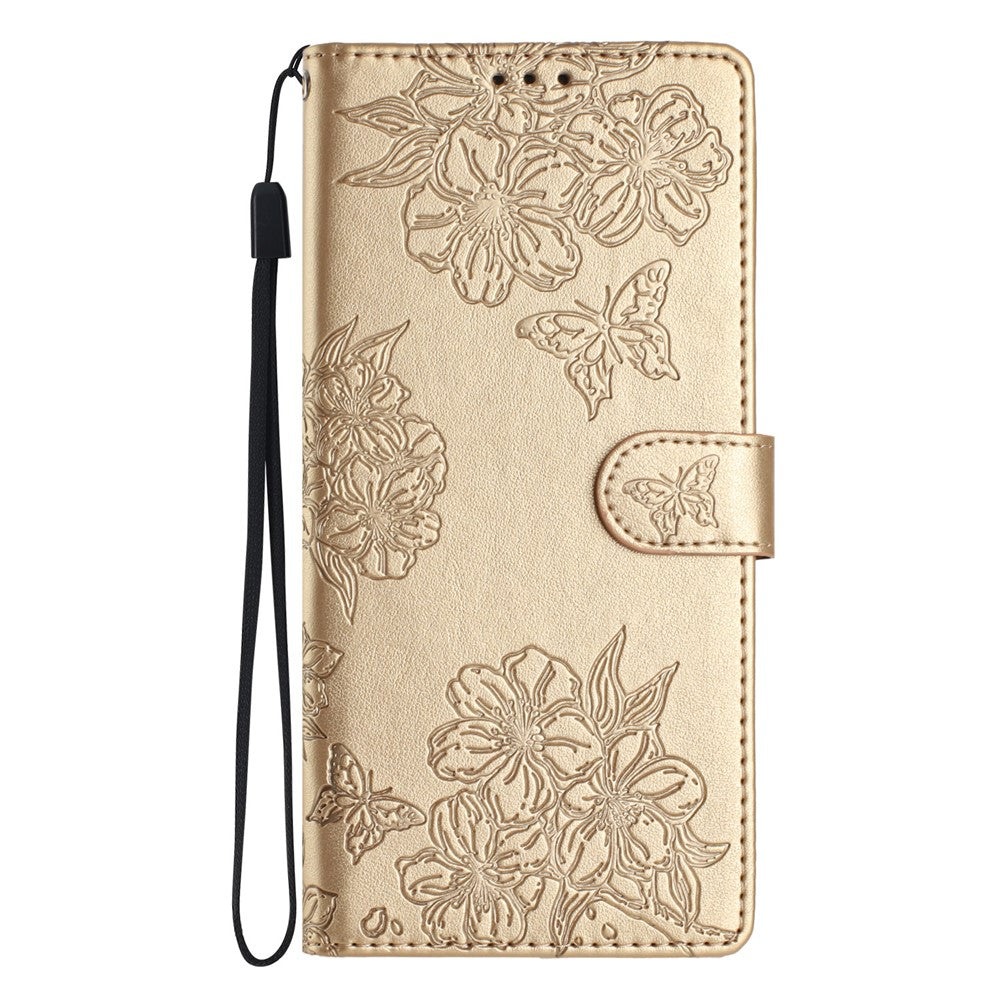 For Xiaomi 17 Pro Max Case Butterfly Flower Pattern Skin-Touch Leather Phone Cover - Gold