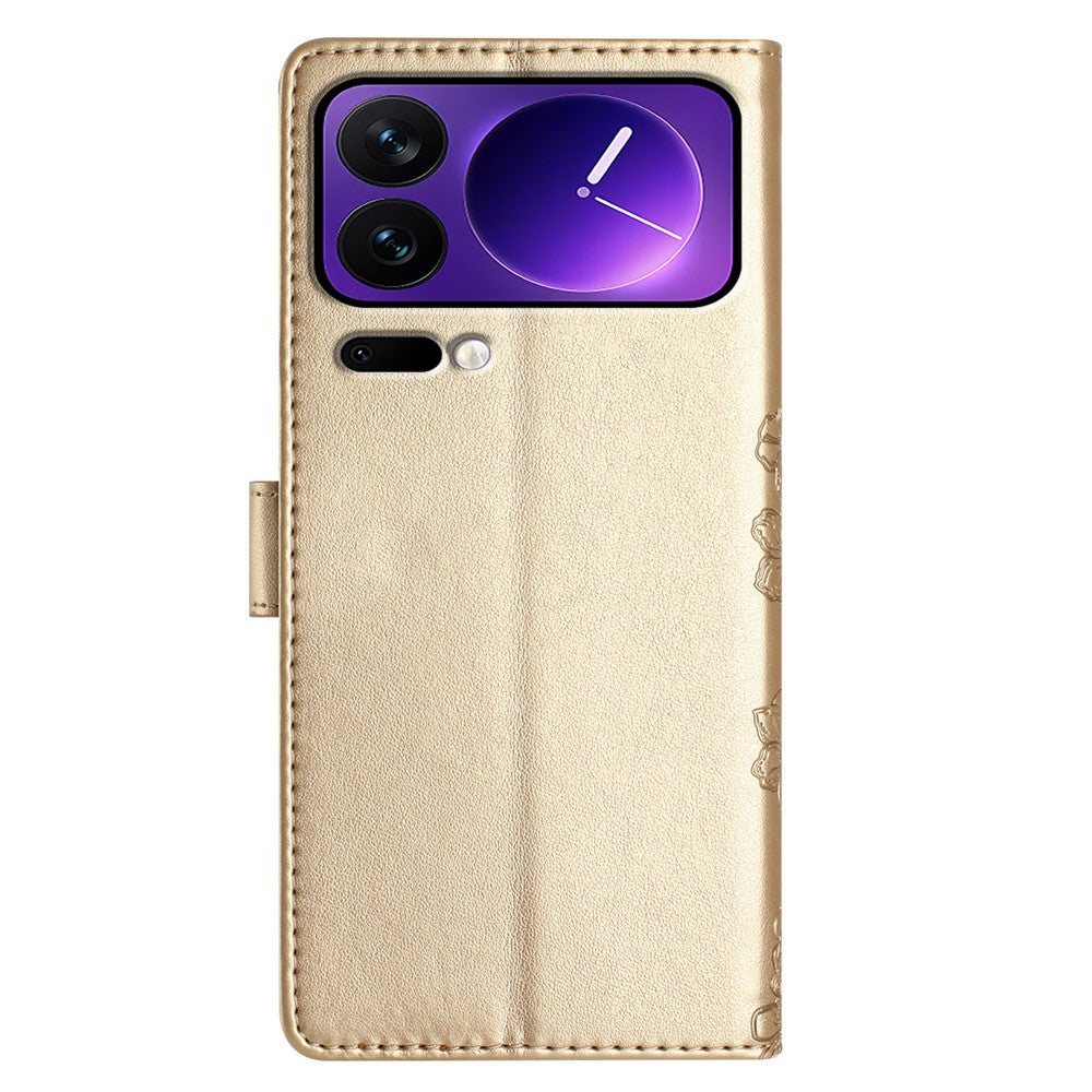 For Xiaomi 17 Pro Max Case Butterfly Flower Pattern Skin-Touch Leather Phone Cover - Gold