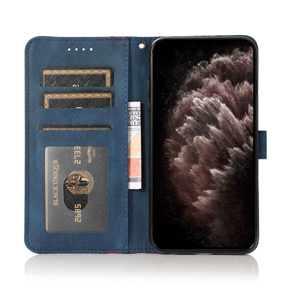 For Xiaomi 17 Pro Case Color Splicing Wallet Stand Leather Phone Cover with Wrist Strap - Red  /  Blue