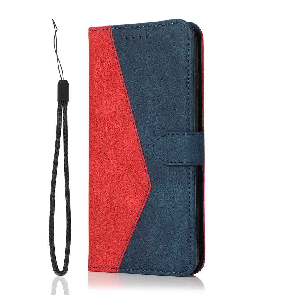 For Xiaomi 17 Pro Case Color Splicing Wallet Stand Leather Phone Cover with Wrist Strap - Red  /  Blue
