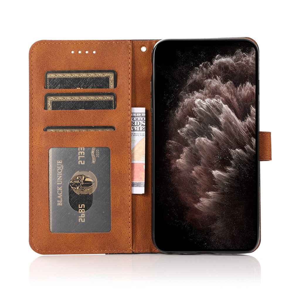 For Xiaomi 17 Pro Case Color Splicing Wallet Stand Leather Phone Cover with Wrist Strap - Black  /  Brown