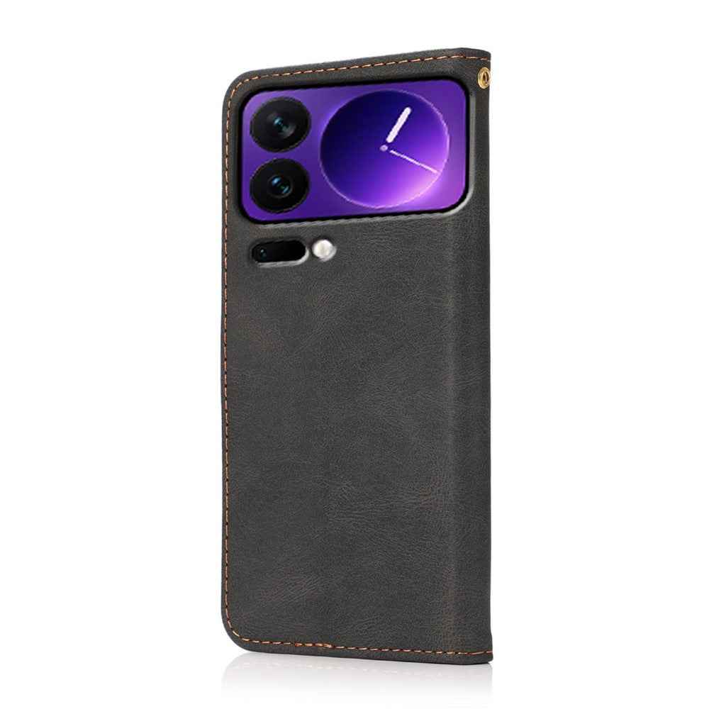 For Xiaomi 17 Pro Case Color Splicing Wallet Stand Leather Phone Cover with Wrist Strap - Black  /  Brown