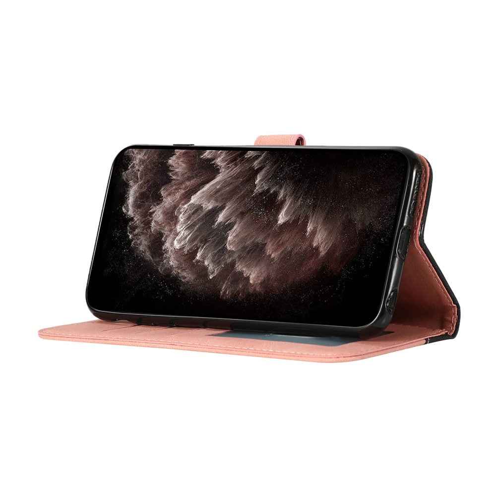 For Xiaomi 17 Pro Case Color Splicing Wallet Stand Leather Phone Cover with Wrist Strap - Black  /  Rose Gold