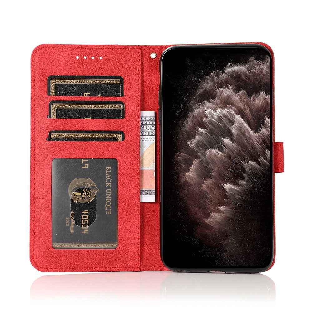 For Xiaomi 17 Pro Case Color Splicing Wallet Stand Leather Phone Cover with Wrist Strap - Brown  /  Red