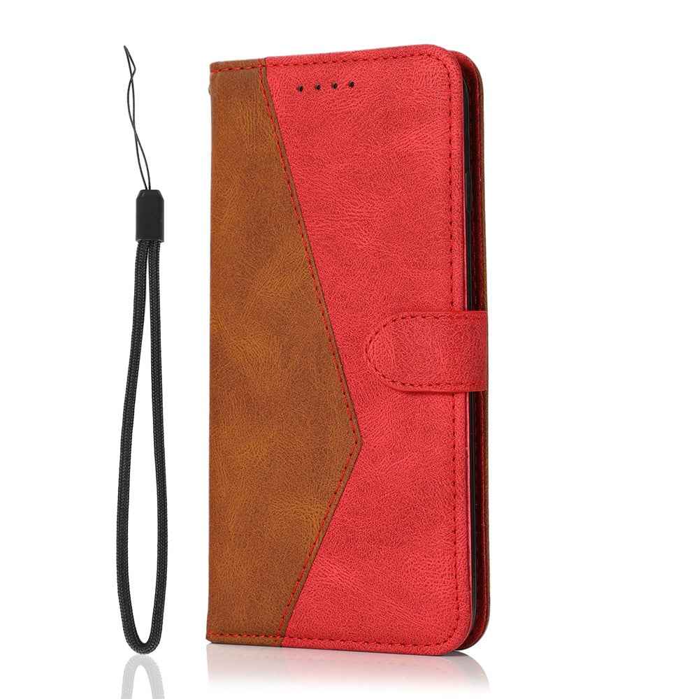 For Xiaomi 17 Pro Case Color Splicing Wallet Stand Leather Phone Cover with Wrist Strap - Brown  /  Red