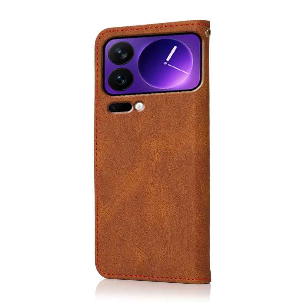 For Xiaomi 17 Pro Case Color Splicing Wallet Stand Leather Phone Cover with Wrist Strap - Brown  /  Red