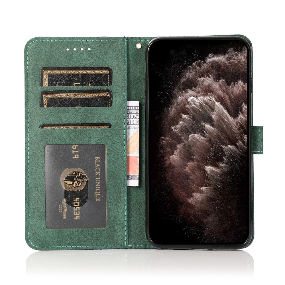 For Xiaomi 17 Pro Max Case Color Splicing Wallet Stand Leather Phone Cover with Wrist Strap - Blue  /  Green