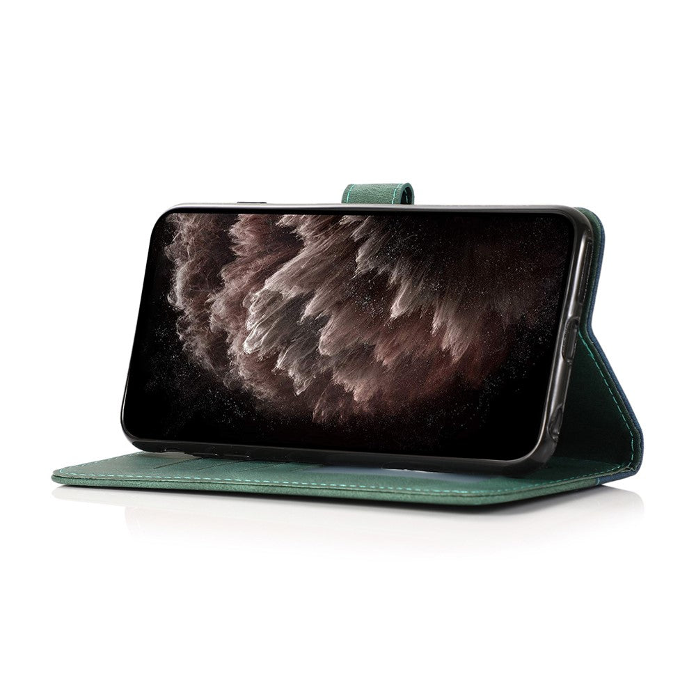 For Xiaomi 17 Pro Max Case Color Splicing Wallet Stand Leather Phone Cover with Wrist Strap - Blue  /  Green
