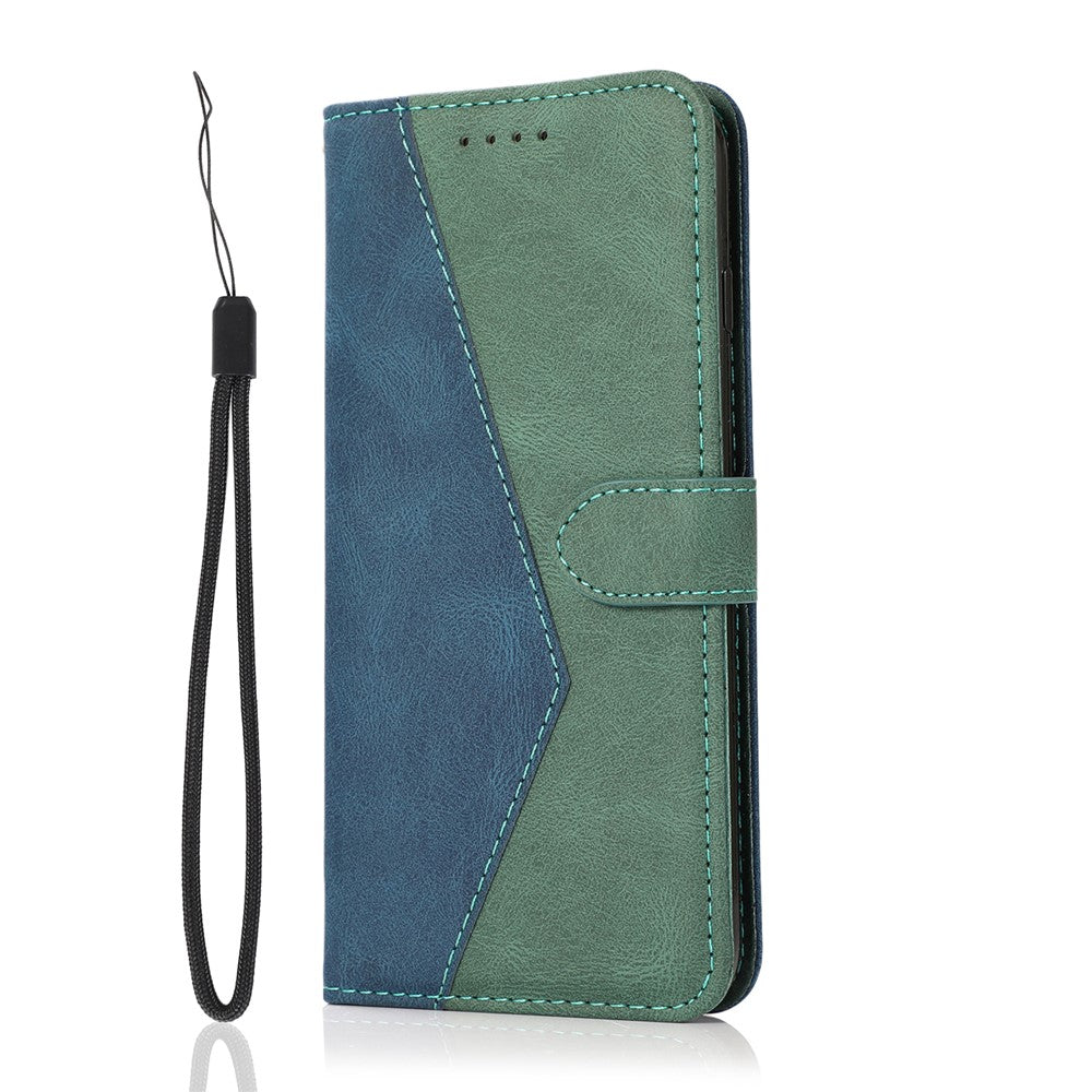 For Xiaomi 17 Pro Max Case Color Splicing Wallet Stand Leather Phone Cover with Wrist Strap - Blue  /  Green