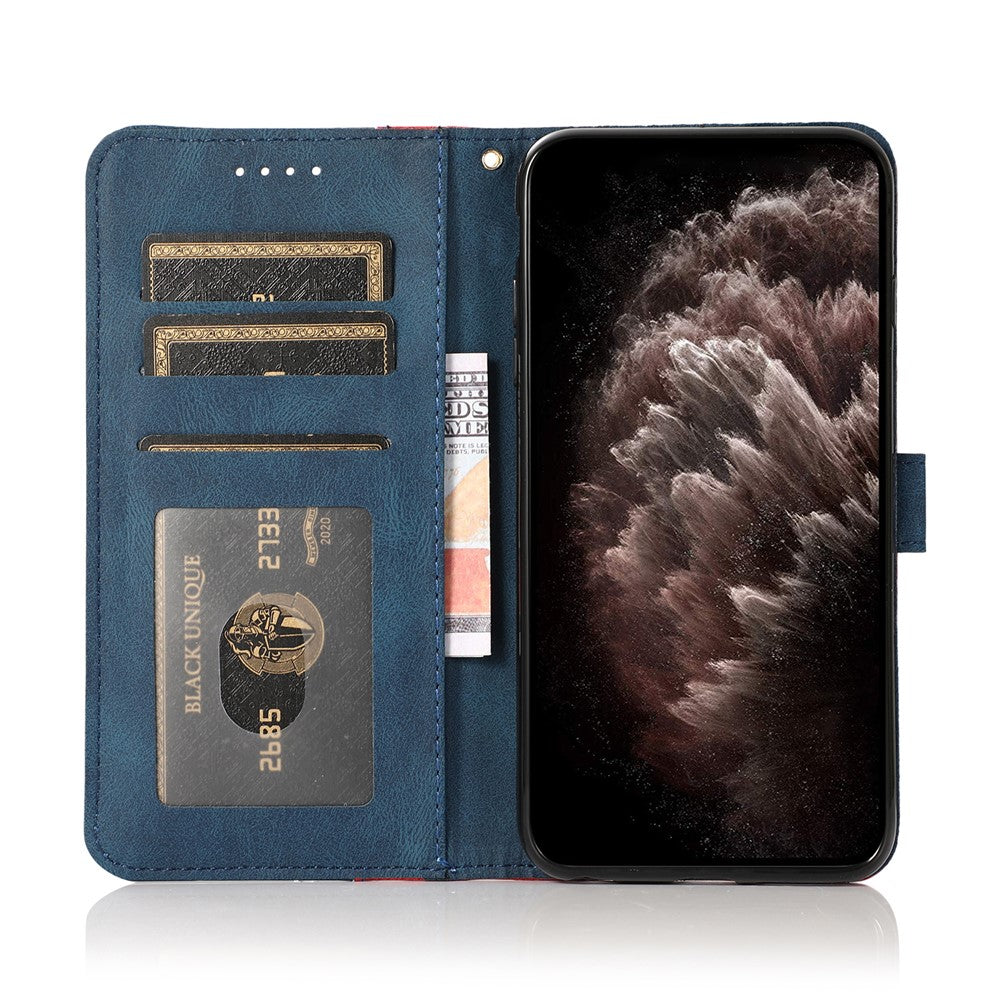 For Xiaomi 17 Pro Max Case Color Splicing Wallet Stand Leather Phone Cover with Wrist Strap - Red  /  Blue