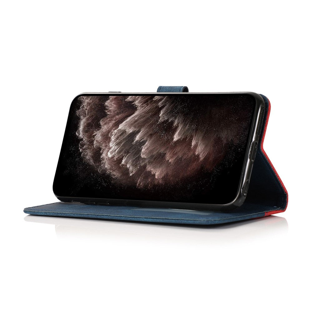 For Xiaomi 17 Pro Max Case Color Splicing Wallet Stand Leather Phone Cover with Wrist Strap - Red  /  Blue