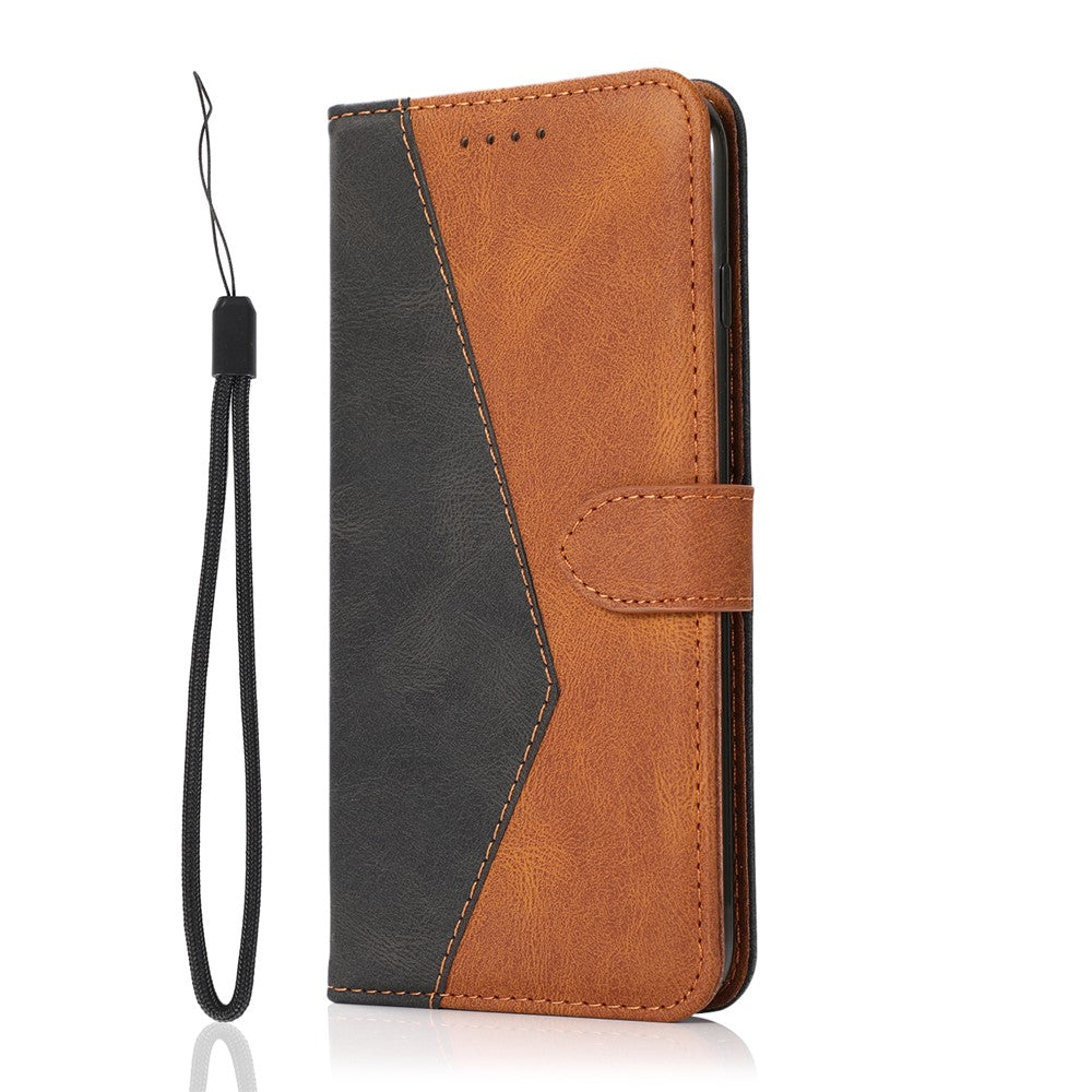For Xiaomi 17 Pro Max Case Color Splicing Wallet Stand Leather Phone Cover with Wrist Strap - Black  /  Brown