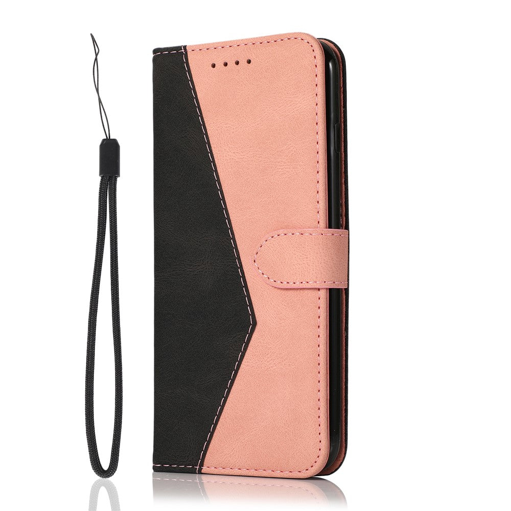For Xiaomi 17 Pro Max Case Color Splicing Wallet Stand Leather Phone Cover with Wrist Strap - Black  /  Rose Gold