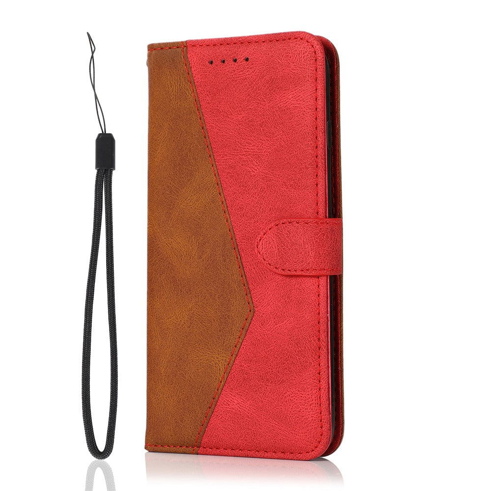 For Xiaomi 17 Pro Max Case Color Splicing Wallet Stand Leather Phone Cover with Wrist Strap - Brown  /  Red