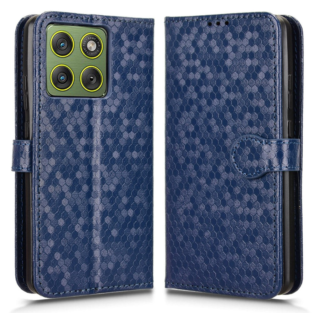For Motorola Edge 70 5G Wallet Case Dot Pattern Imprint PU Leather Phone Cover with Wrist Strap - Dark Blue