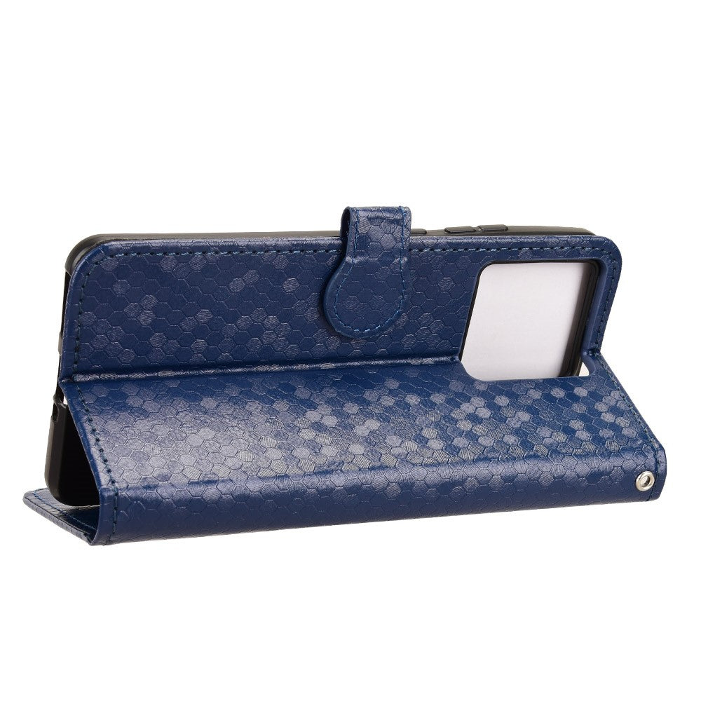 For Motorola Edge 70 5G Wallet Case Dot Pattern Imprint PU Leather Phone Cover with Wrist Strap - Dark Blue