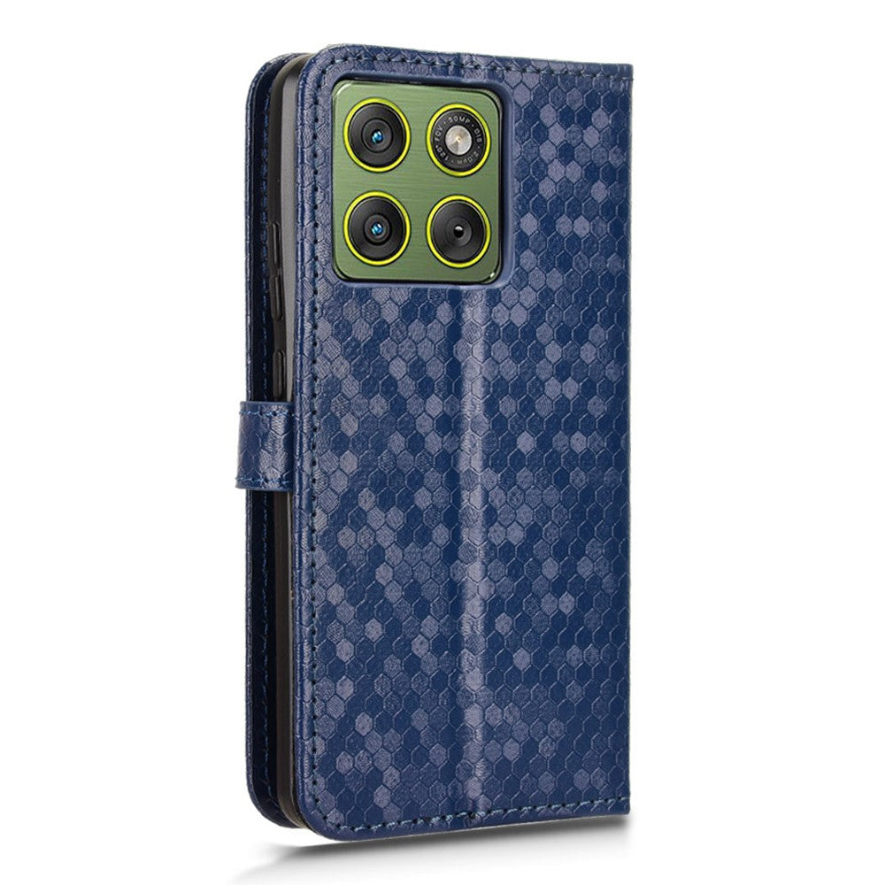 For Motorola Edge 70 5G Wallet Case Dot Pattern Imprint PU Leather Phone Cover with Wrist Strap - Dark Blue