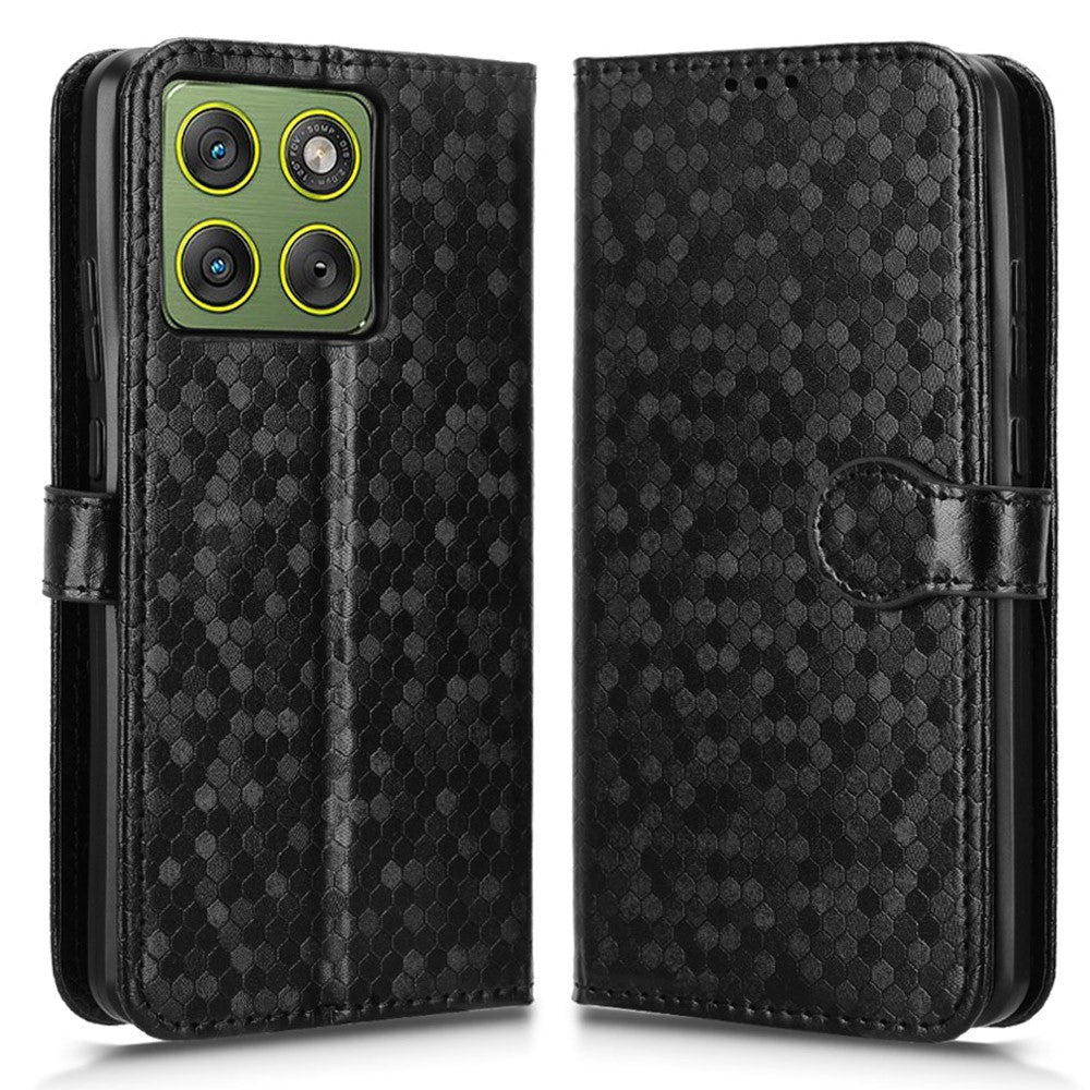 For Motorola Edge 70 5G Wallet Case Dot Pattern Imprint PU Leather Phone Cover with Wrist Strap - Black