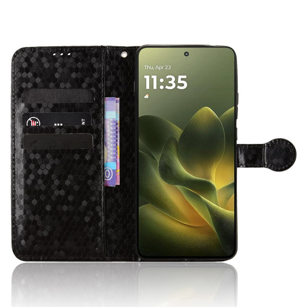 For Motorola Edge 70 5G Wallet Case Dot Pattern Imprint PU Leather Phone Cover with Wrist Strap - Black