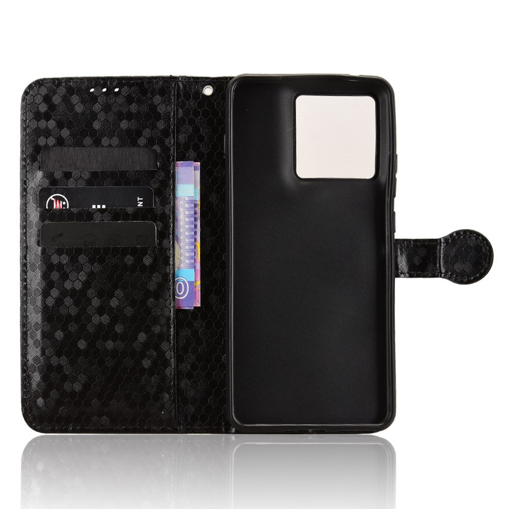 For Motorola Edge 70 5G Wallet Case Dot Pattern Imprint PU Leather Phone Cover with Wrist Strap - Black