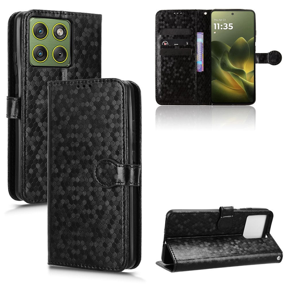 For Motorola Edge 70 5G Wallet Case Dot Pattern Imprint PU Leather Phone Cover with Wrist Strap - Black