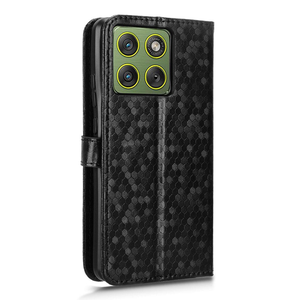 For Motorola Edge 70 5G Wallet Case Dot Pattern Imprint PU Leather Phone Cover with Wrist Strap - Black
