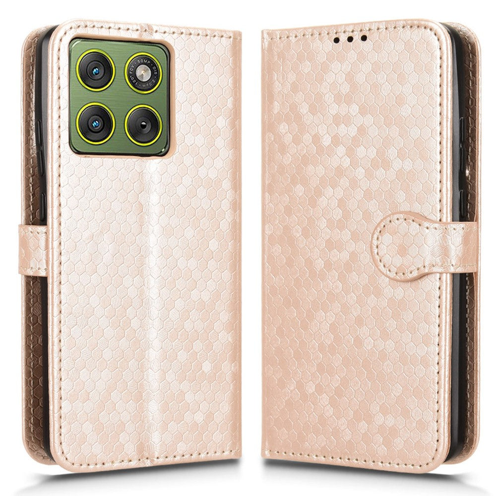 For Motorola Edge 70 5G Wallet Case Dot Pattern Imprint PU Leather Phone Cover with Wrist Strap - Rose Gold