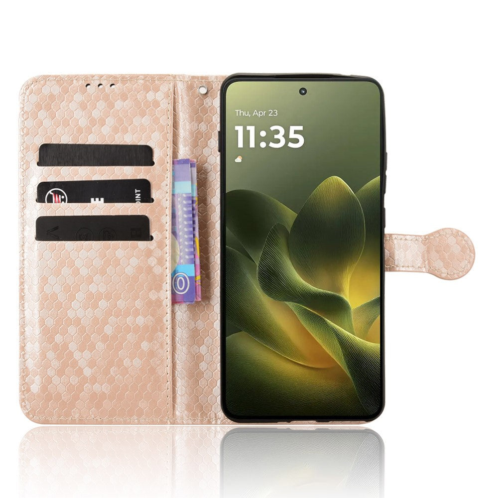 For Motorola Edge 70 5G Wallet Case Dot Pattern Imprint PU Leather Phone Cover with Wrist Strap - Rose Gold