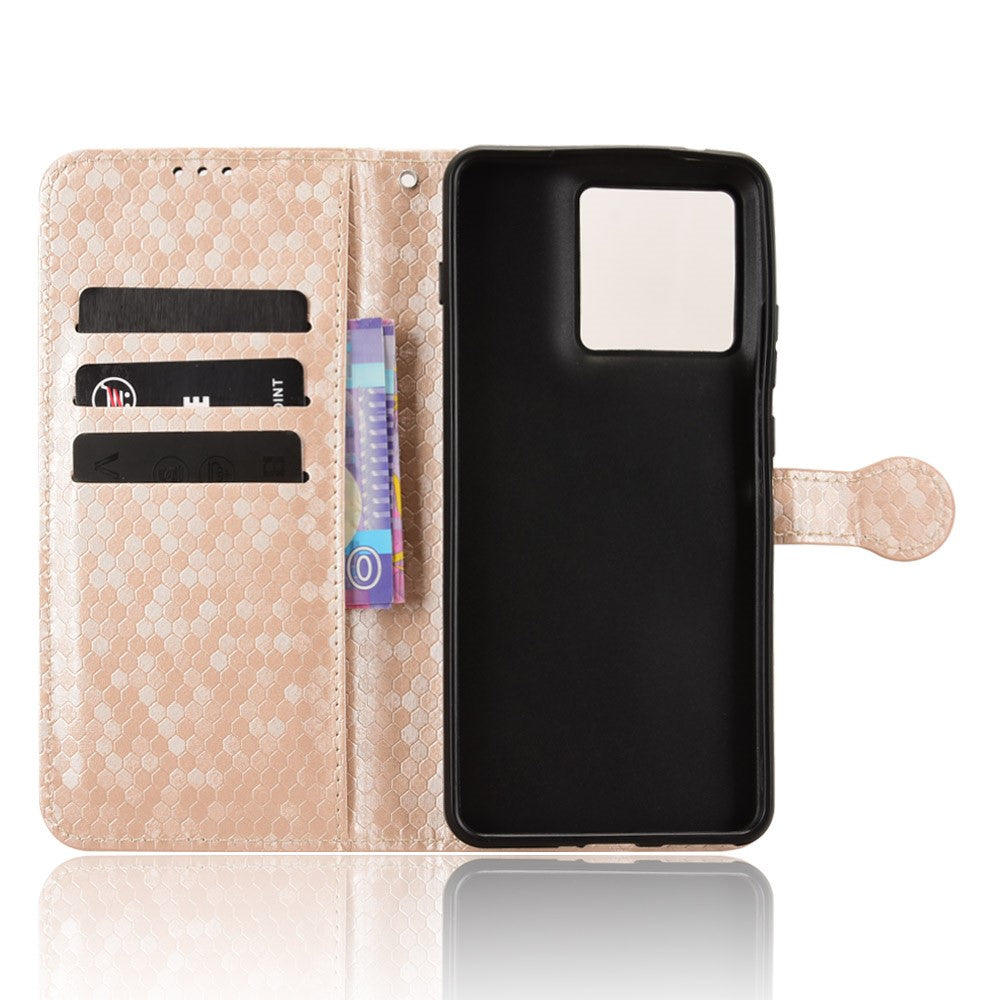 For Motorola Edge 70 5G Wallet Case Dot Pattern Imprint PU Leather Phone Cover with Wrist Strap - Rose Gold