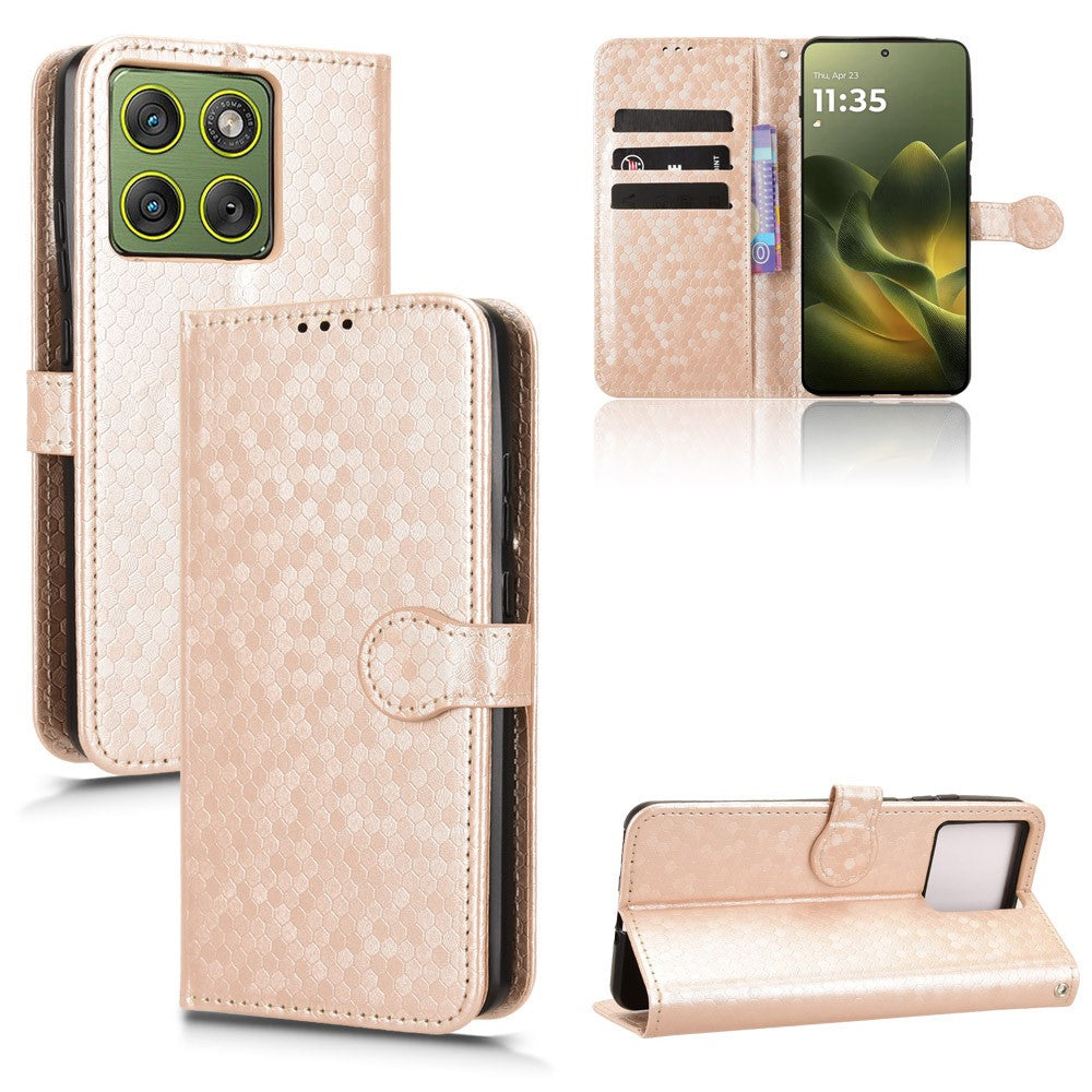 For Motorola Edge 70 5G Wallet Case Dot Pattern Imprint PU Leather Phone Cover with Wrist Strap - Rose Gold