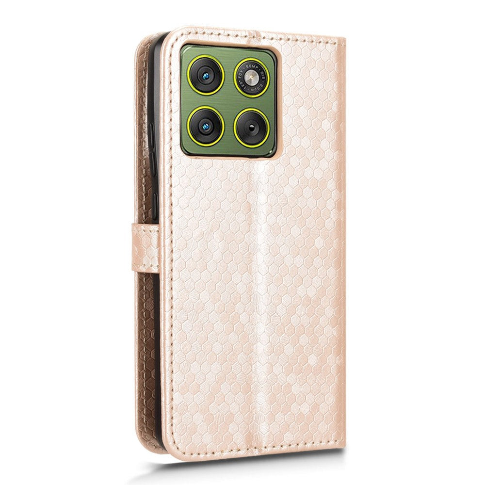For Motorola Edge 70 5G Wallet Case Dot Pattern Imprint PU Leather Phone Cover with Wrist Strap - Rose Gold