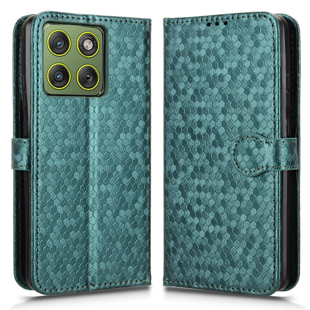 For Motorola Edge 70 5G Wallet Case Dot Pattern Imprint PU Leather Phone Cover with Wrist Strap - Green