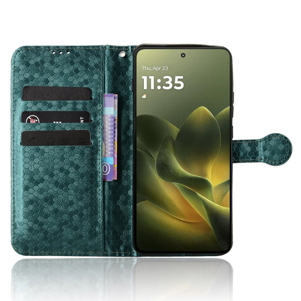 For Motorola Edge 70 5G Wallet Case Dot Pattern Imprint PU Leather Phone Cover with Wrist Strap - Green