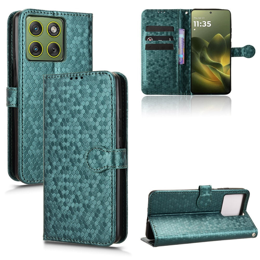 For Motorola Edge 70 5G Wallet Case Dot Pattern Imprint PU Leather Phone Cover with Wrist Strap - Green