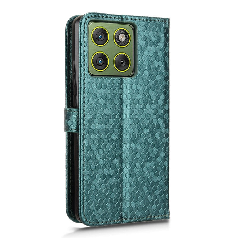 For Motorola Edge 70 5G Wallet Case Dot Pattern Imprint PU Leather Phone Cover with Wrist Strap - Green