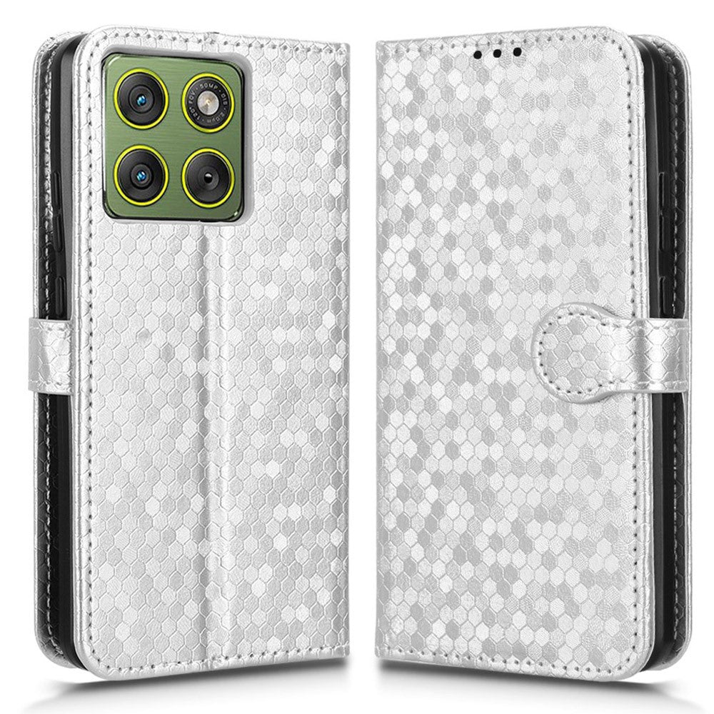 For Motorola Edge 70 5G Wallet Case Dot Pattern Imprint PU Leather Phone Cover with Wrist Strap - Silver