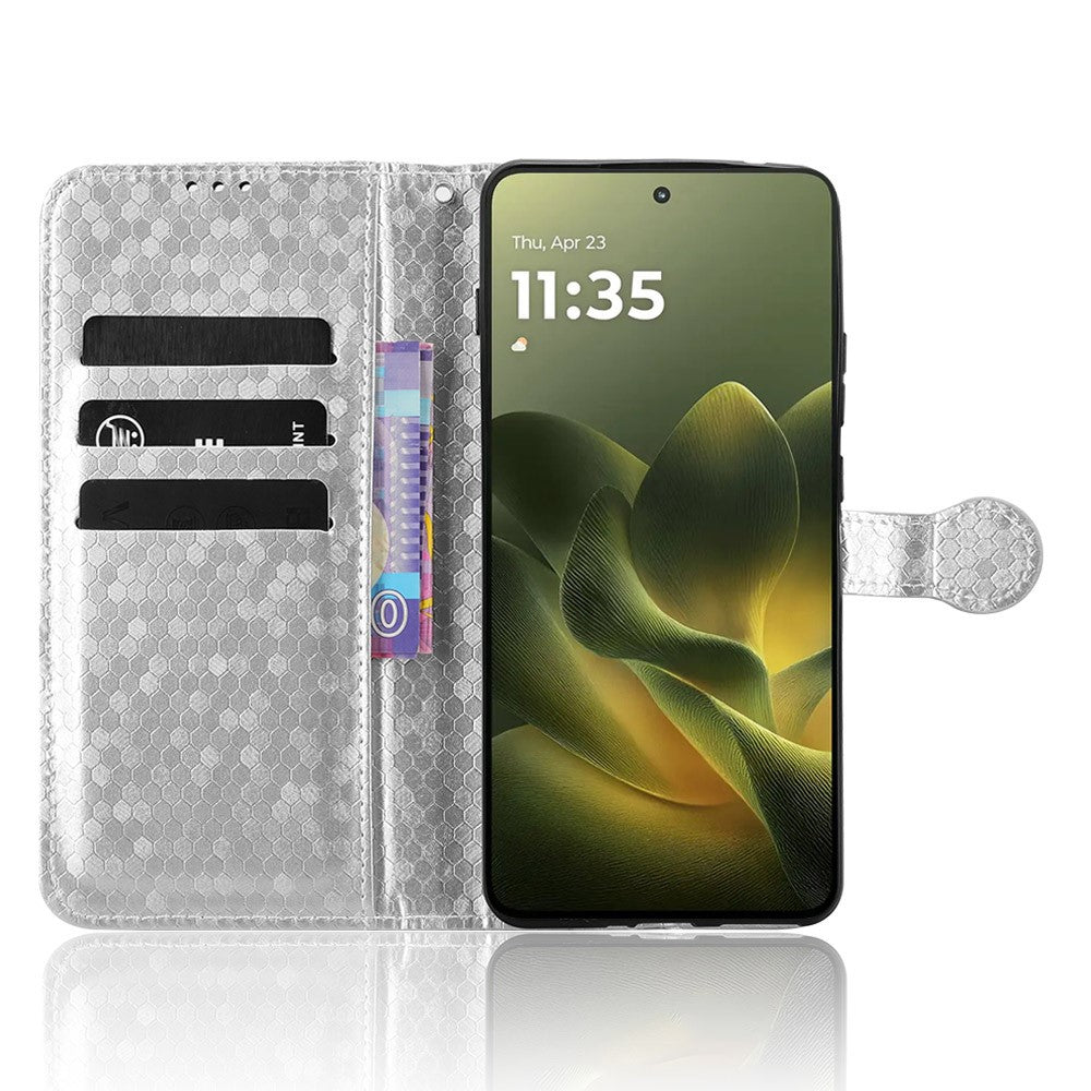 For Motorola Edge 70 5G Wallet Case Dot Pattern Imprint PU Leather Phone Cover with Wrist Strap - Silver