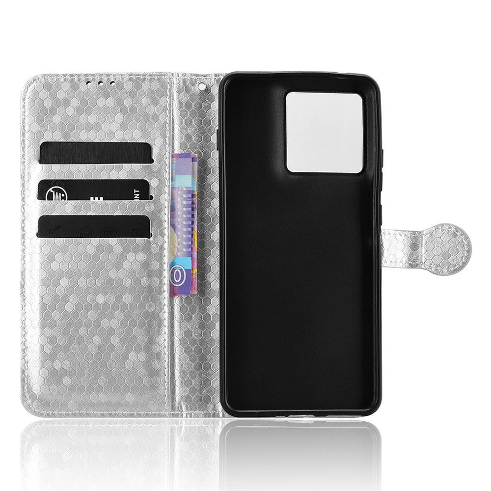 For Motorola Edge 70 5G Wallet Case Dot Pattern Imprint PU Leather Phone Cover with Wrist Strap - Silver