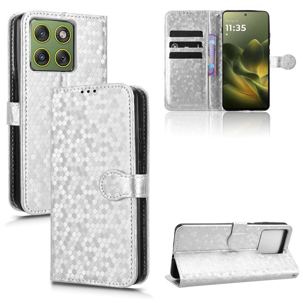 For Motorola Edge 70 5G Wallet Case Dot Pattern Imprint PU Leather Phone Cover with Wrist Strap - Silver