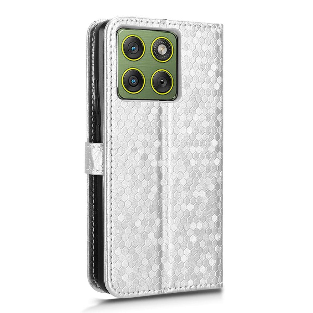 For Motorola Edge 70 5G Wallet Case Dot Pattern Imprint PU Leather Phone Cover with Wrist Strap - Silver