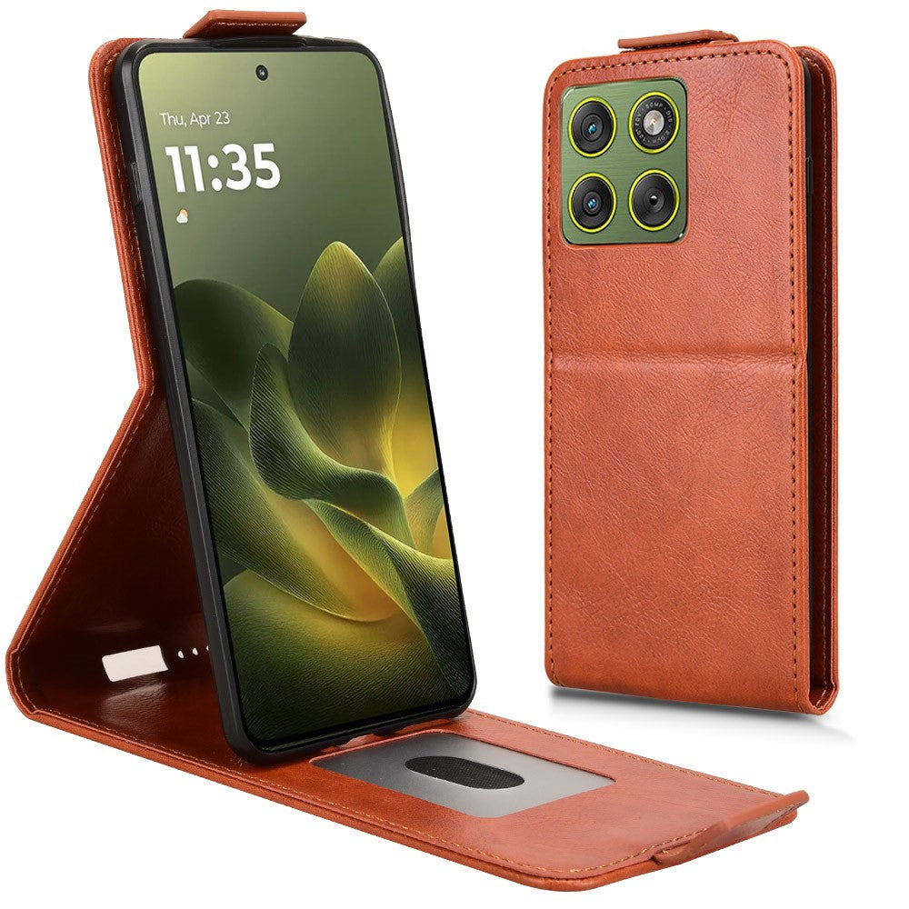 For Motorola Edge 70 5G Stand Case Magnetic Clasp Vertical Flip Leather Phone Cover with Card Holder - Orange