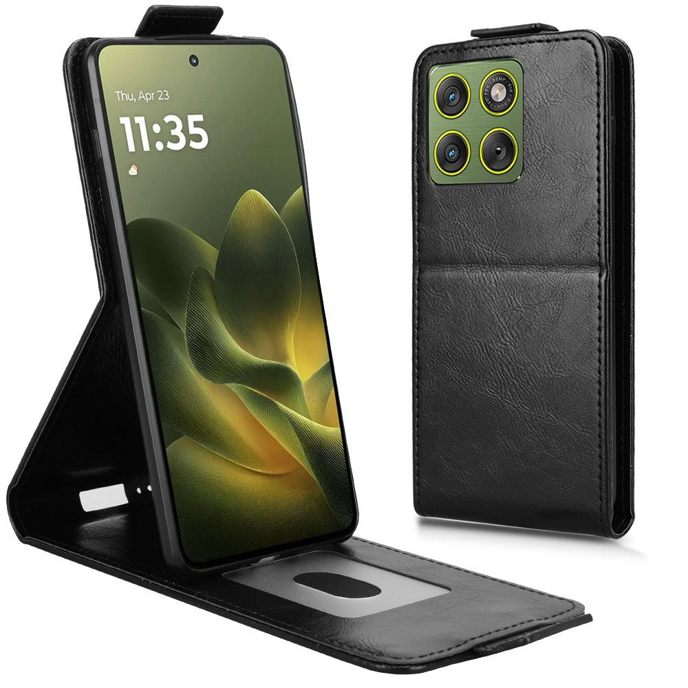 For Motorola Edge 70 5G Stand Case Magnetic Clasp Vertical Flip Leather Phone Cover with Card Holder - Black
