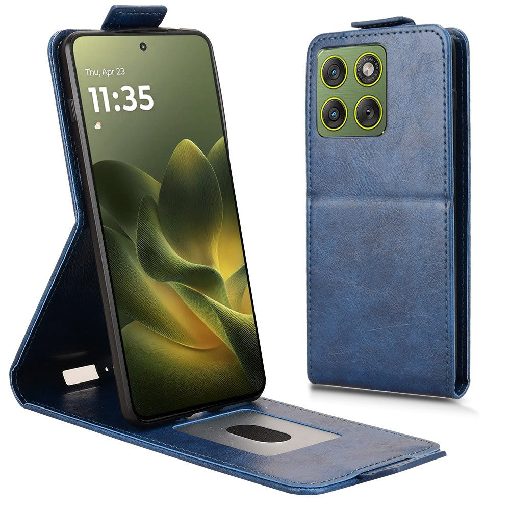 For Motorola Edge 70 5G Stand Case Magnetic Clasp Vertical Flip Leather Phone Cover with Card Holder - Dark Blue
