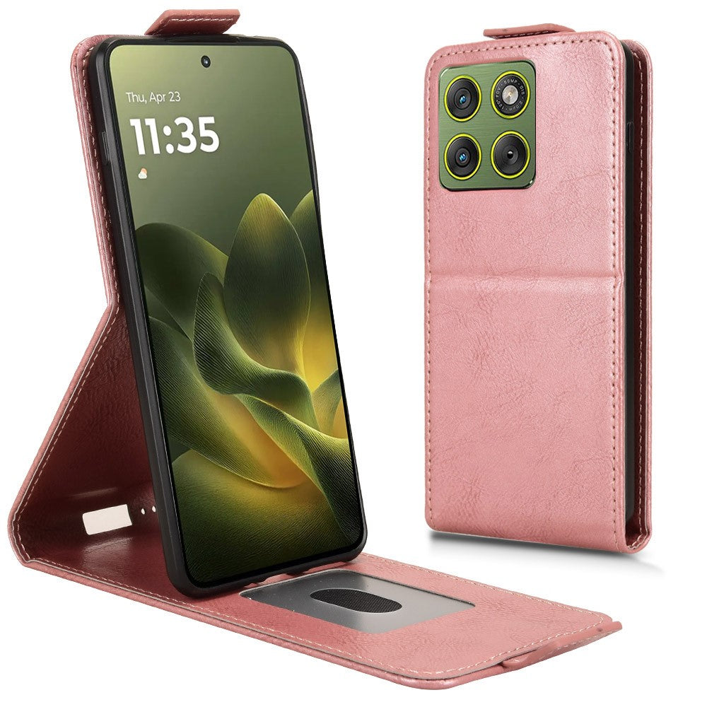 For Motorola Edge 70 5G Stand Case Magnetic Clasp Vertical Flip Leather Phone Cover with Card Holder - Rose Gold