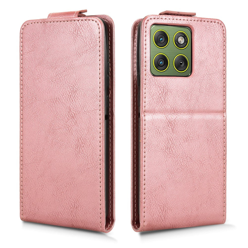 For Motorola Edge 70 5G Stand Case Magnetic Clasp Vertical Flip Leather Phone Cover with Card Holder - Rose Gold