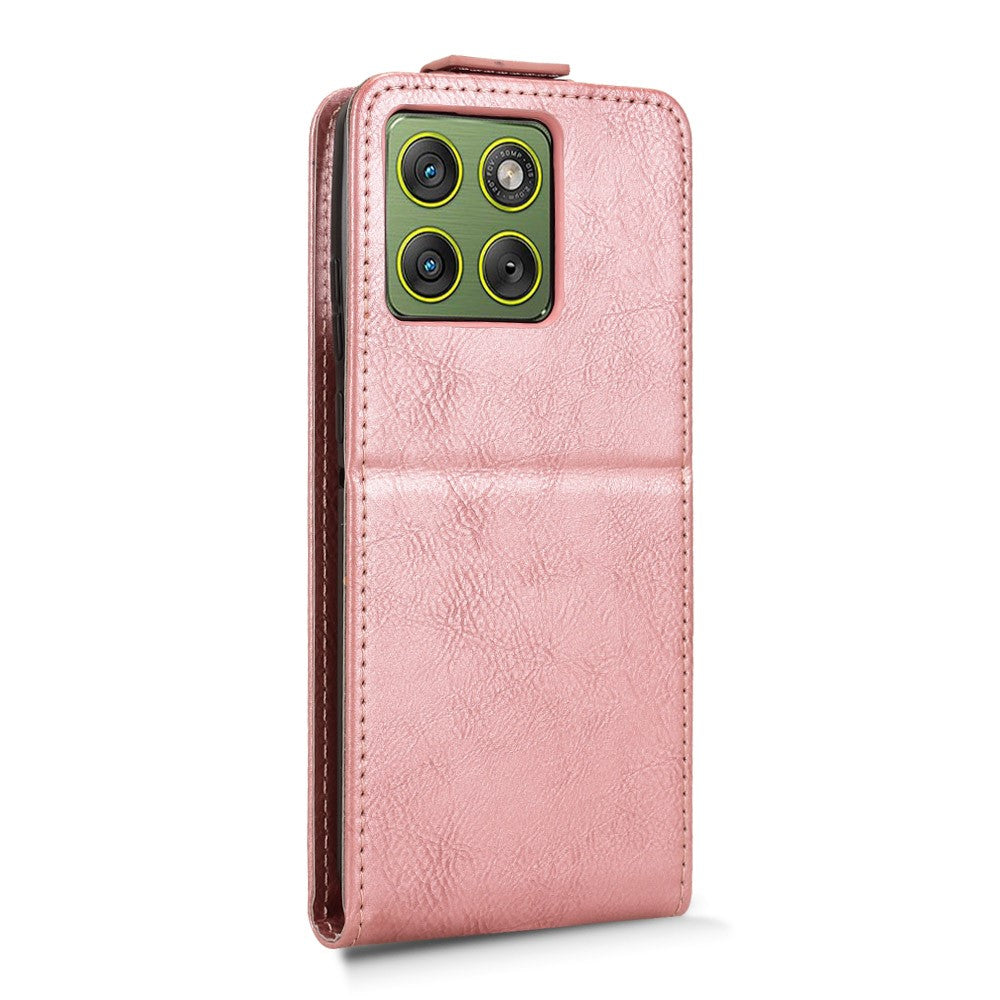 For Motorola Edge 70 5G Stand Case Magnetic Clasp Vertical Flip Leather Phone Cover with Card Holder - Rose Gold