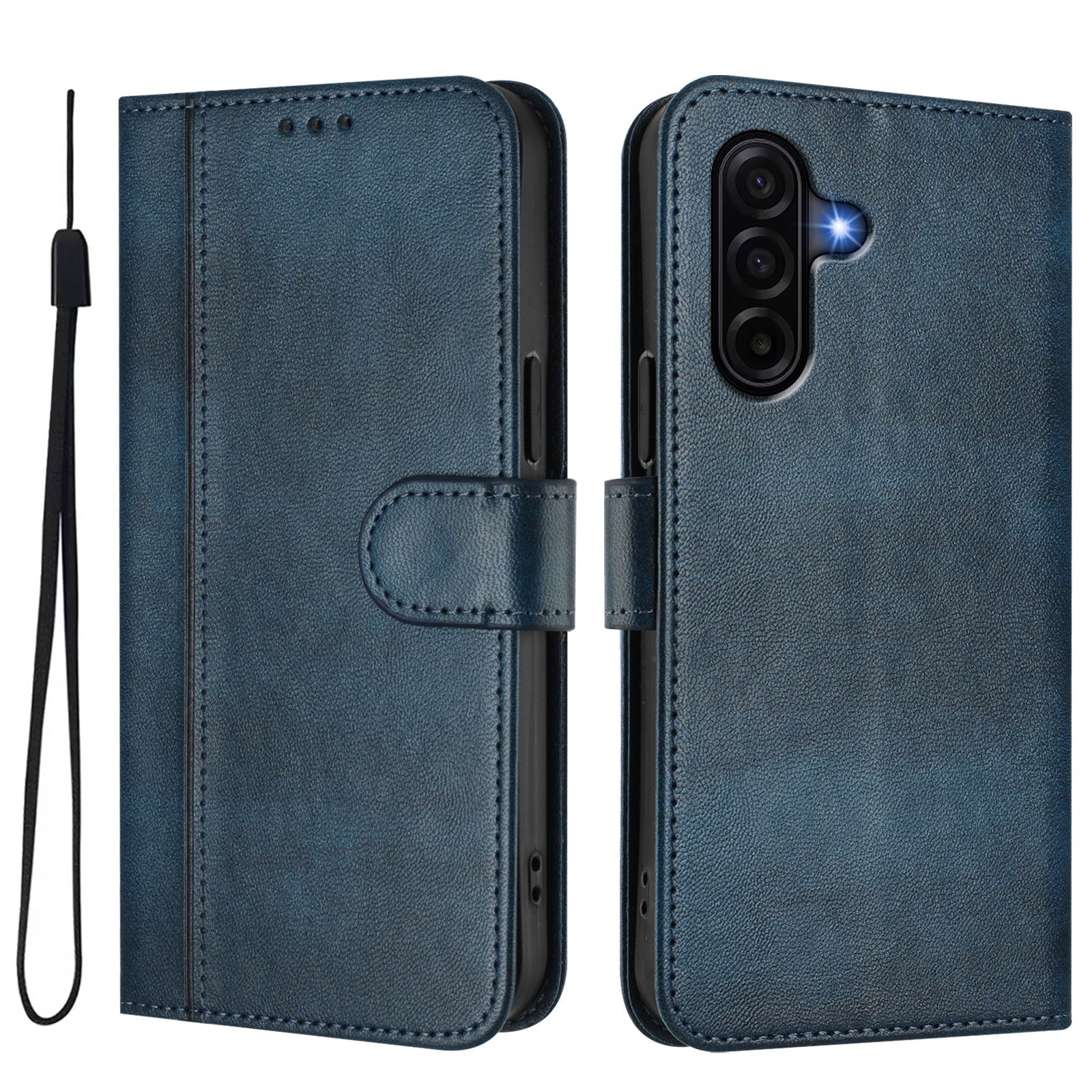 For Samsung Galaxy A57 5G Cases Wallet Stand Retro Texture Leather Phone Cover with Lanyard - Blue